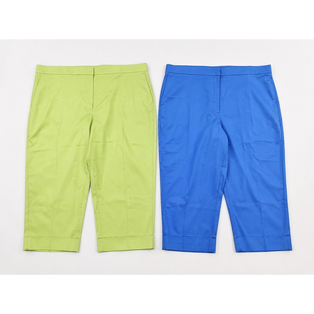 Avenue Womens Plus Size 26 Capri Pants Bundle Blue Lime Green Stretch Cotton 2PK